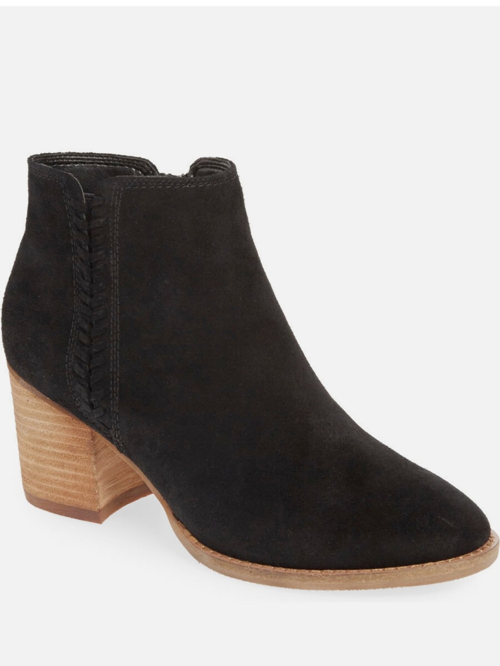 Blondo Black Suede Ankle Boots with Stacked Wood Heel